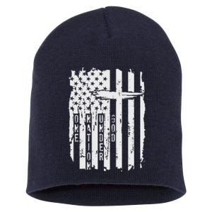 One Nation Under God Grunge Distressed USA American Flag Short Acrylic Beanie