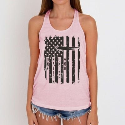 One Nation Under God Grunge Distressed USA American Flag Women's Knotted Racerback Tank