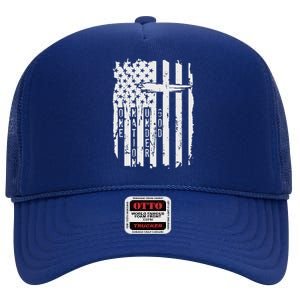 One Nation Under God Grunge Distressed USA American Flag High Crown Mesh Back Trucker Hat