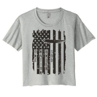 One Nation Under God Grunge Distressed USA American Flag Women's Crop Top Tee