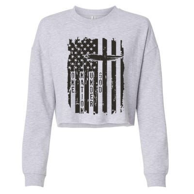 One Nation Under God Grunge Distressed USA American Flag Cropped Pullover Crew