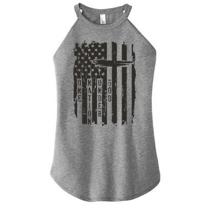 One Nation Under God Grunge Distressed USA American Flag Women's Perfect Tri Rocker Tank