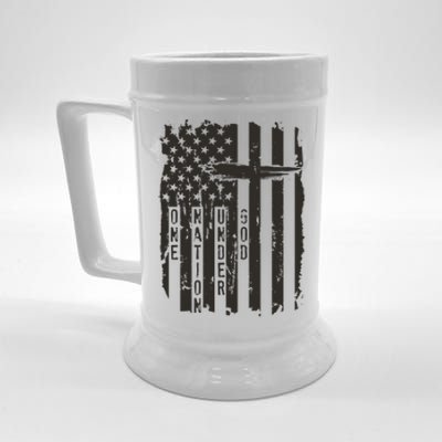 One Nation Under God Grunge Distressed USA American Flag Beer Stein