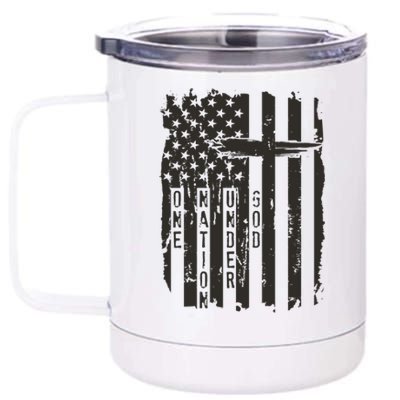 One Nation Under God Grunge Distressed USA American Flag 12 oz Stainless Steel Tumbler Cup