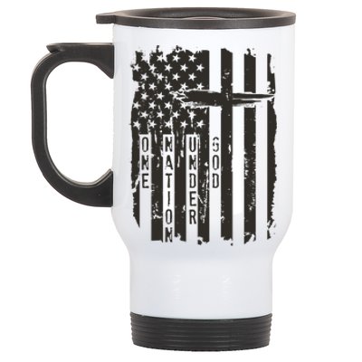 One Nation Under God Grunge Distressed USA American Flag Stainless Steel Travel Mug