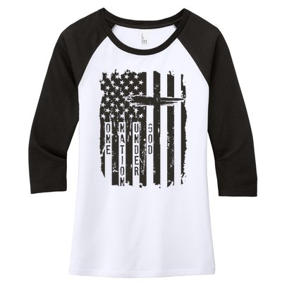 One Nation Under God Grunge Distressed USA American Flag Women's Tri-Blend 3/4-Sleeve Raglan Shirt