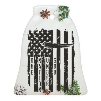 One Nation Under God Grunge Distressed USA American Flag Ceramic Bell Ornament