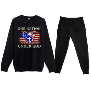 One Nation Under God Patriotic Usa Christian Gift Premium Crewneck Sweatsuit Set