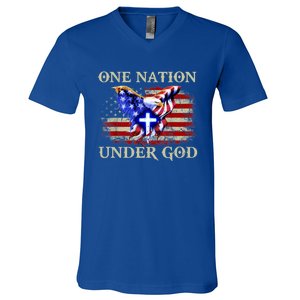 One Nation Under God Patriotic Usa Christian Gift V-Neck T-Shirt