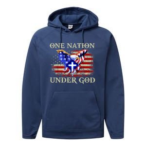 One Nation Under God Patriotic Usa Christian Gift Performance Fleece Hoodie