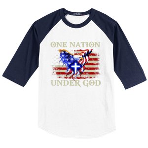 One Nation Under God Patriotic Usa Christian Gift Baseball Sleeve Shirt