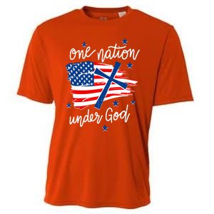 One Nation Under God Patriotic Usa Pray Christian Nation Gift Cooling Performance Crew T-Shirt