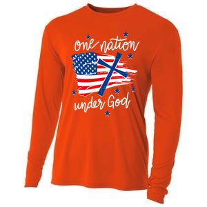 One Nation Under God Patriotic Usa Pray Christian Nation Gift Cooling Performance Long Sleeve Crew