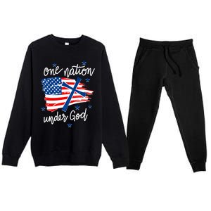 One Nation Under God Patriotic Usa Pray Christian Nation Gift Premium Crewneck Sweatsuit Set