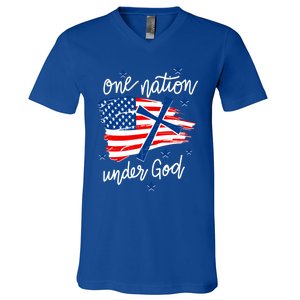 One Nation Under God Patriotic Usa Pray Christian Nation Gift V-Neck T-Shirt