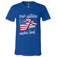 One Nation Under God Patriotic Usa Pray Christian Nation Gift V-Neck T-Shirt