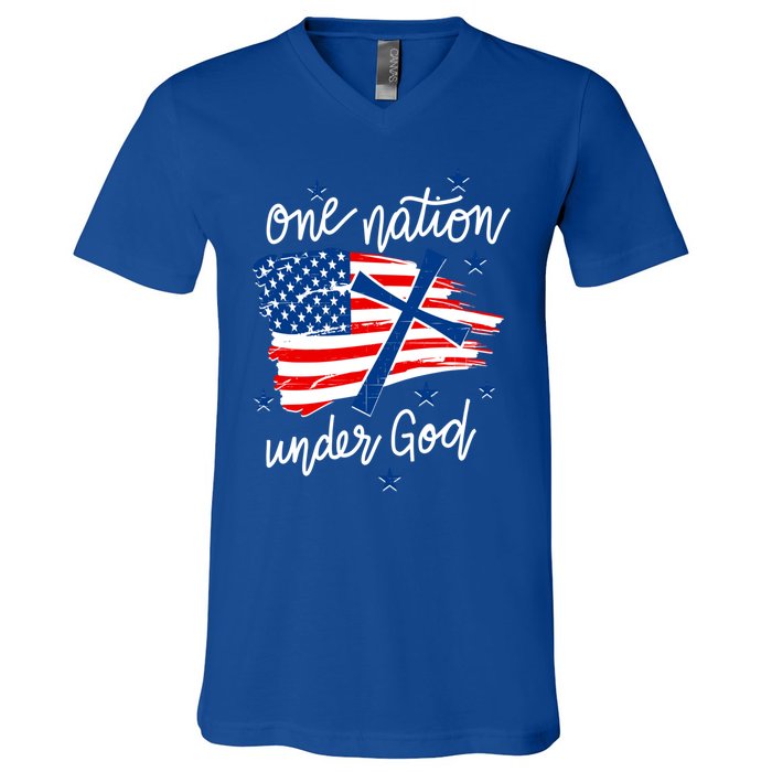 One Nation Under God Patriotic Usa Pray Christian Nation Gift V-Neck T-Shirt