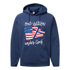 One Nation Under God Patriotic Usa Pray Christian Nation Gift Performance Fleece Hoodie