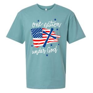 One Nation Under God Patriotic Usa Pray Christian Nation Gift Sueded Cloud Jersey T-Shirt