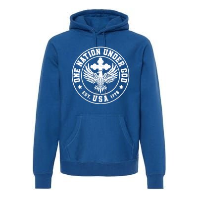 One Nation Under God Usa Christian Cross Bald Eagle Graphic Great Gift Premium Hoodie