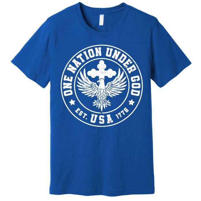 One Nation Under God Usa Christian Cross Bald Eagle Graphic Great Gift Premium T-Shirt