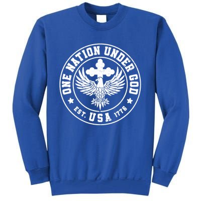 One Nation Under God Usa Christian Cross Bald Eagle Graphic Great Gift Tall Sweatshirt