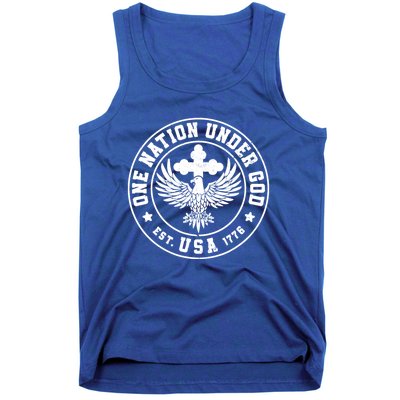 One Nation Under God Usa Christian Cross Bald Eagle Graphic Great Gift Tank Top