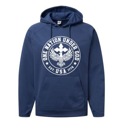 One Nation Under God Usa Christian Cross Bald Eagle Graphic Great Gift Performance Fleece Hoodie