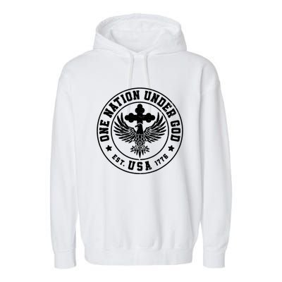 One Nation Under God Usa Christian Cross Bald Eagle Graphic Great Gift Garment-Dyed Fleece Hoodie