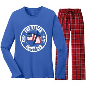 One Nation Under God Usa Christian Faith Believer Jesus Funny Gift Women's Long Sleeve Flannel Pajama Set 