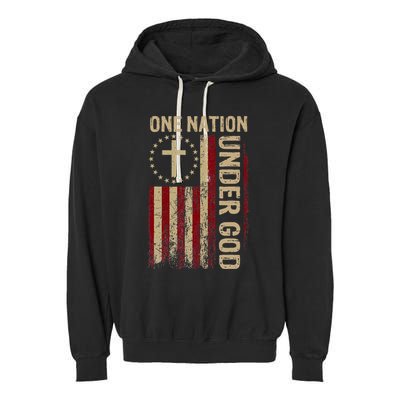 One Nation Under God Flag 4th Of July Patriotic Christian Garment-Dyed Fleece Hoodie