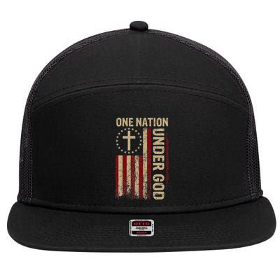 One Nation Under God Flag 4th Of July Patriotic Christian 7 Panel Mesh Trucker Snapback Hat