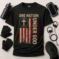 One Nation Under God Flag 4th Of July Patriotic Christian Cooling Performance Crew T-Shirt