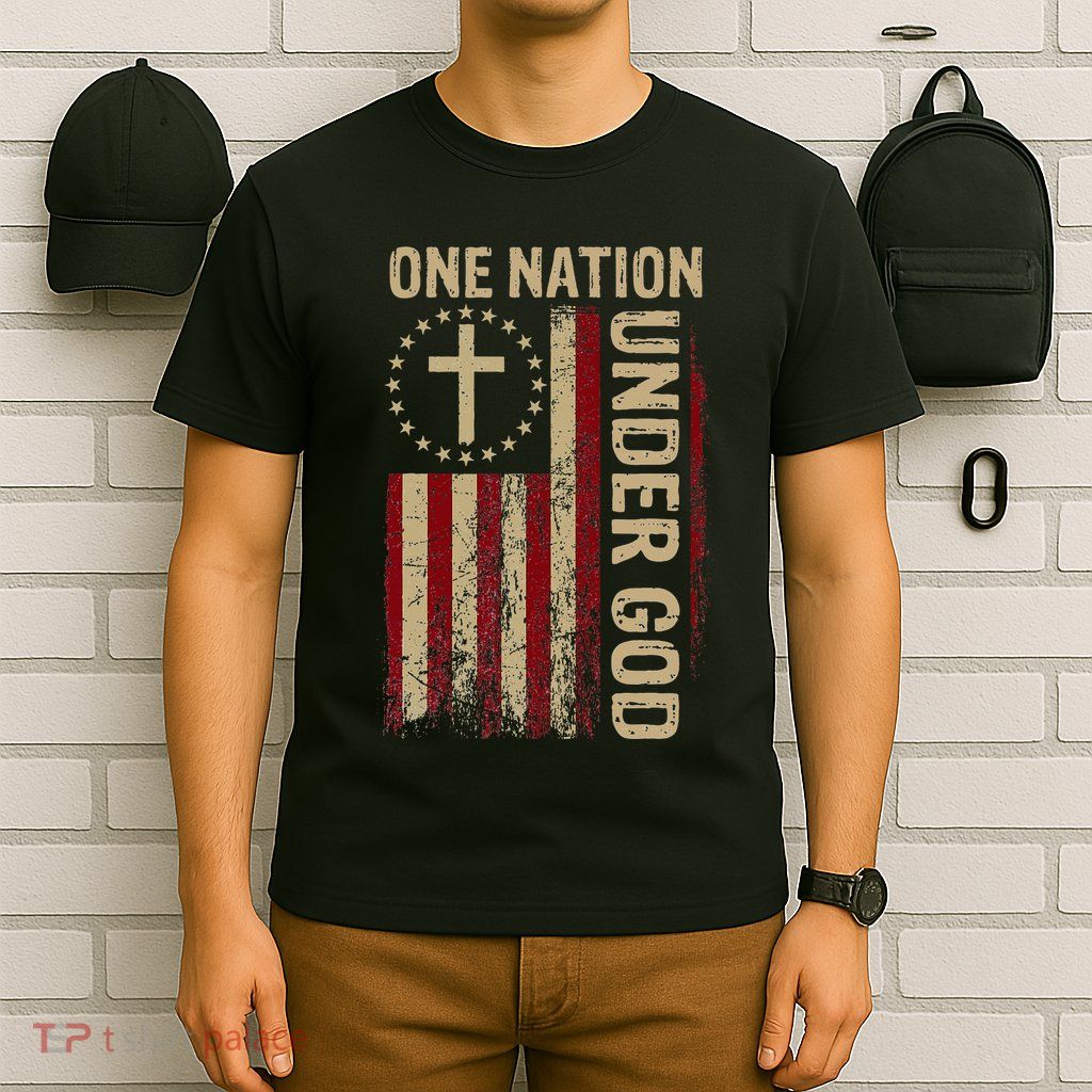 One Nation Under God Flag 4th Of July Patriotic Christian T-Shirt