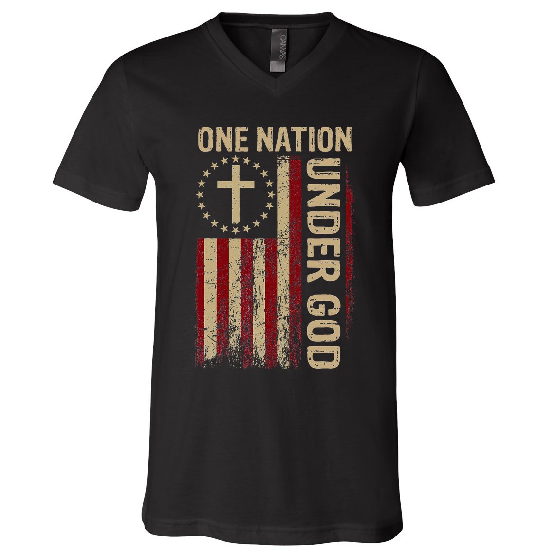 One Nation Under God Flag 4th Of July Patriotic Christian V-Neck T-Shirt