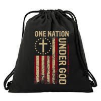 One Nation Under God Flag 4th Of July Patriotic Christian Drawstring Bag