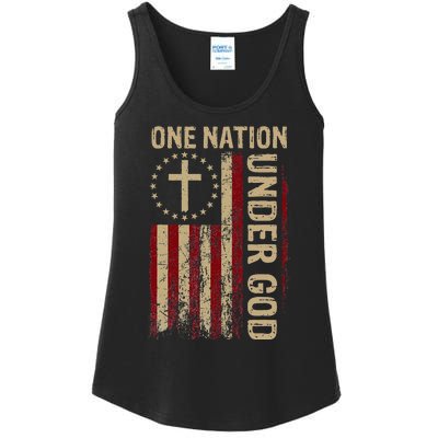 One Nation Under God Flag 4th Of July Patriotic Christian Ladies Essential Tank