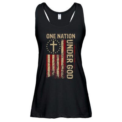 One Nation Under God Flag 4th Of July Patriotic Christian Ladies Essential Flowy Tank