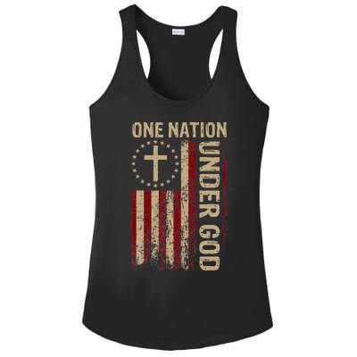 One Nation Under God Flag 4th Of July Patriotic Christian Ladies PosiCharge Competitor Racerback Tank