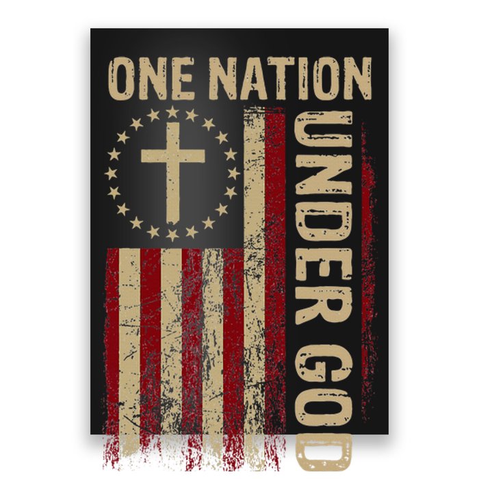 One Nation Under God Flag 4th Of July Patriotic Christian Poster