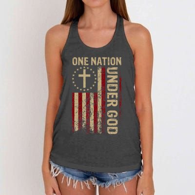 One Nation Under God Flag 4th Of July Patriotic Christian Women's Knotted Racerback Tank