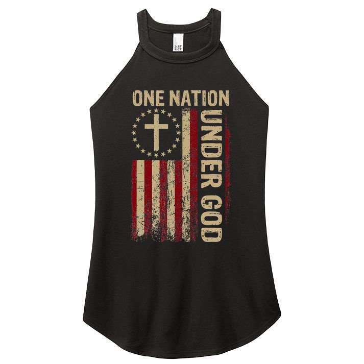 One Nation Under God Flag 4th Of July Patriotic Christian Women's Perfect Tri Rocker Tank