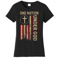 One Nation Under God Flag 4th Of July Patriotic Christian Women's T-Shirt