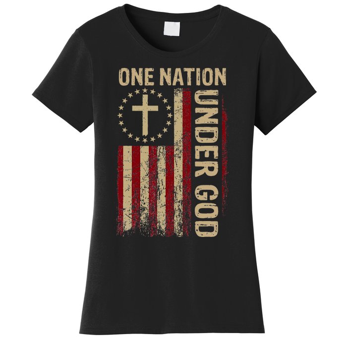 One Nation Under God Flag 4th Of July Patriotic Christian Women's T-Shirt