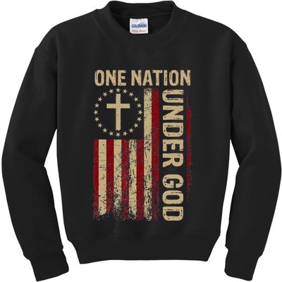 One Nation Under God Flag 4th Of July Patriotic Christian Kids Sweatshirt