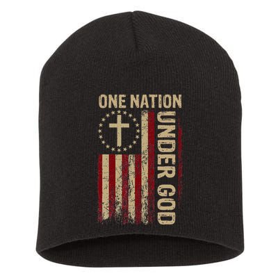 One Nation Under God Flag 4th Of July Patriotic Christian Short Acrylic Beanie