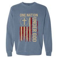 One Nation Under God Flag 4th Of July Patriotic Christian Garment-Dyed Sweatshirt