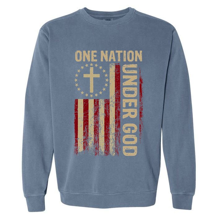 One Nation Under God Flag 4th Of July Patriotic Christian Garment-Dyed Sweatshirt