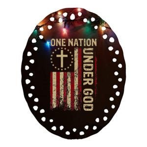 One Nation Under God Flag 4th Of July Patriotic Christian Ceramic Oval Ornament