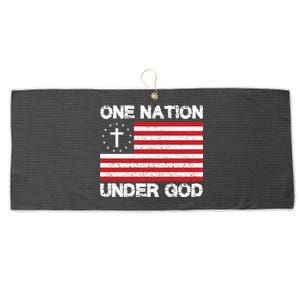 One Nation Under God American Flag Cross Usa Patriate Gift Large Microfiber Waffle Golf Towel